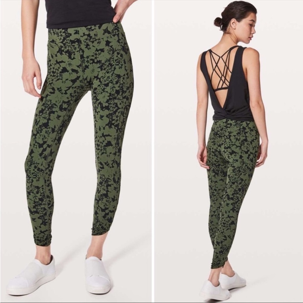 Lululemon all you do barracks green and black floral print tights size 2